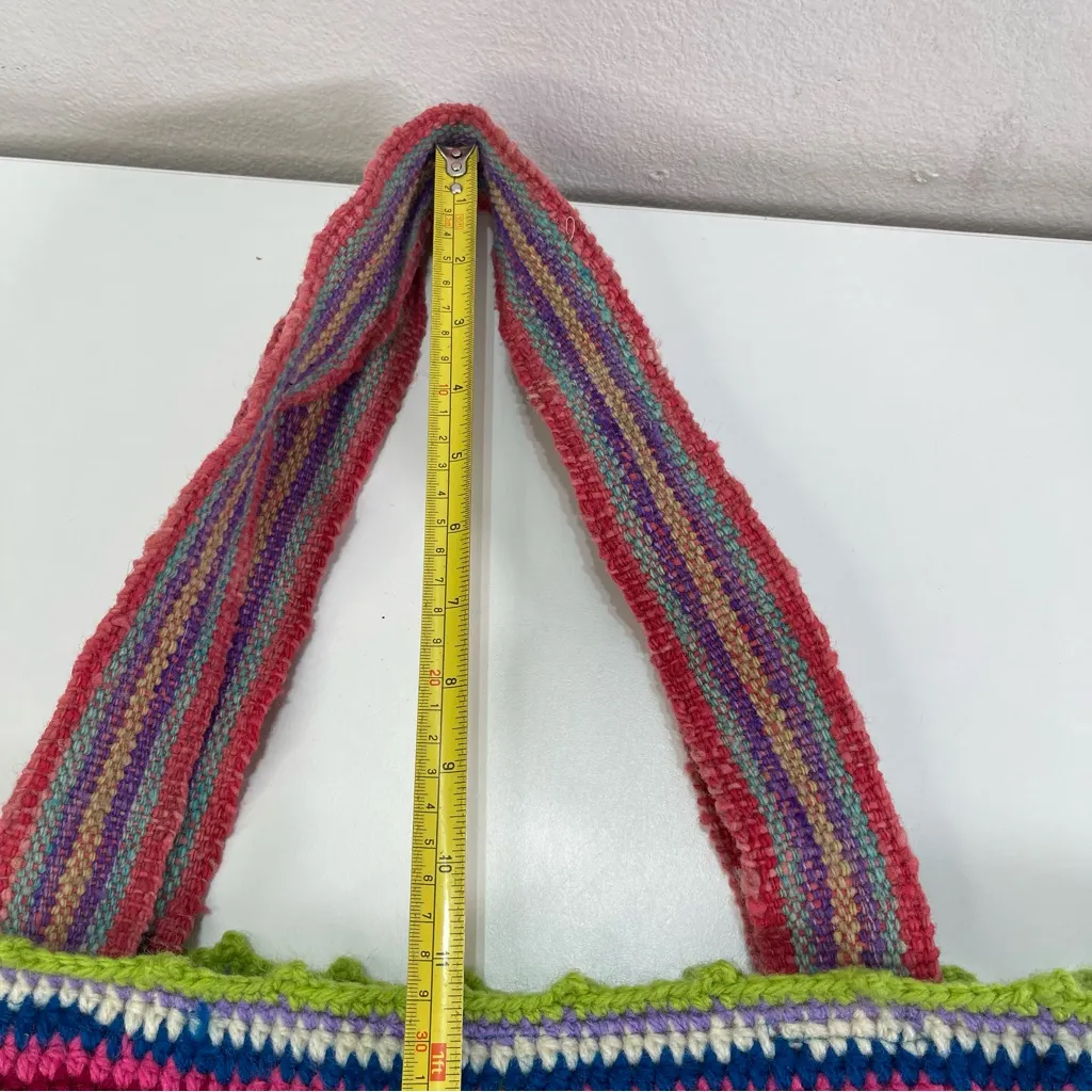 Large Boho Crochet Fun Colorful Striped Pink Purple Tote Bag Hippie Gypsy - Image 3