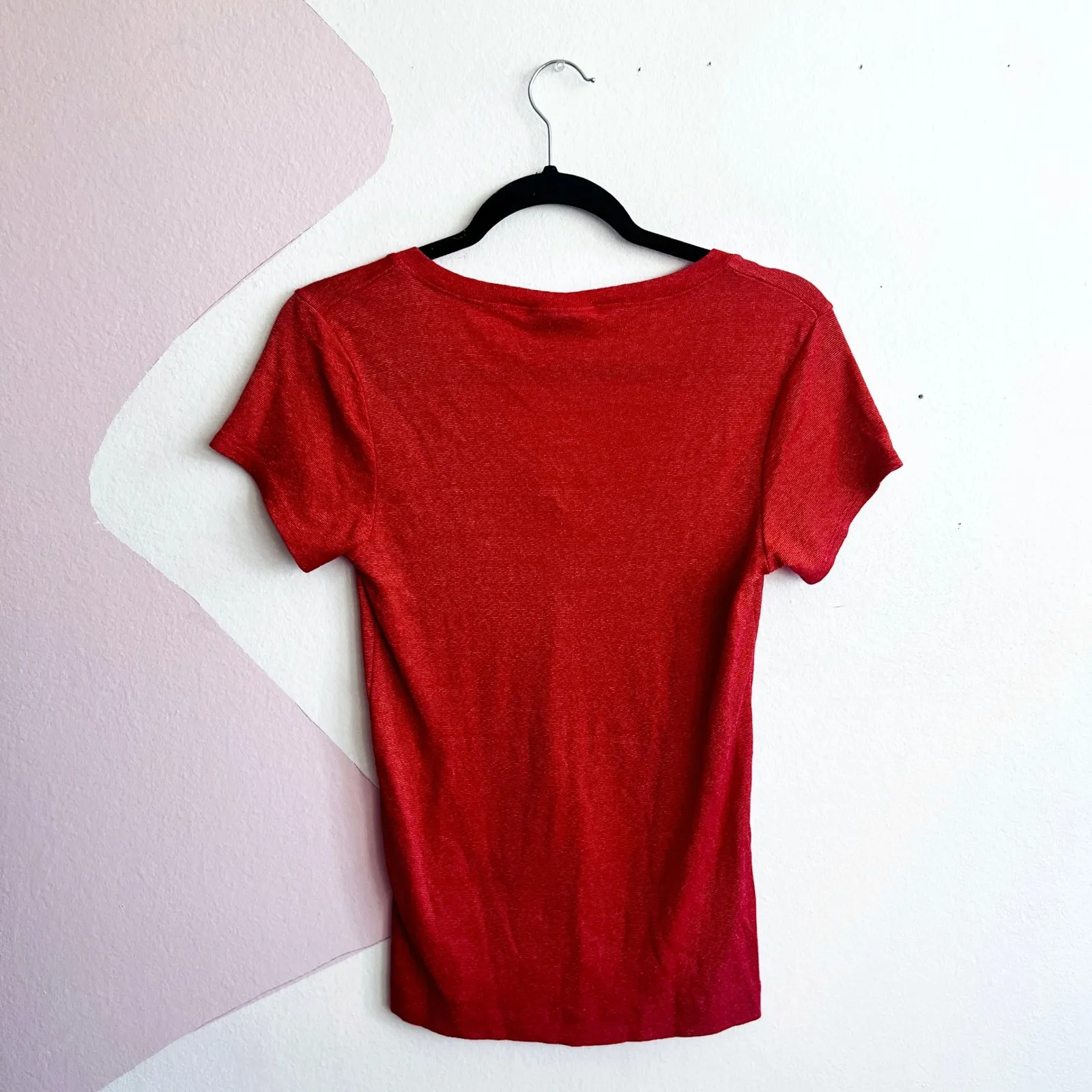 Michael Stars V Neck T Shirt Vintage Y2K 2000s Glam Indie Sleaze Red Small - Image 2