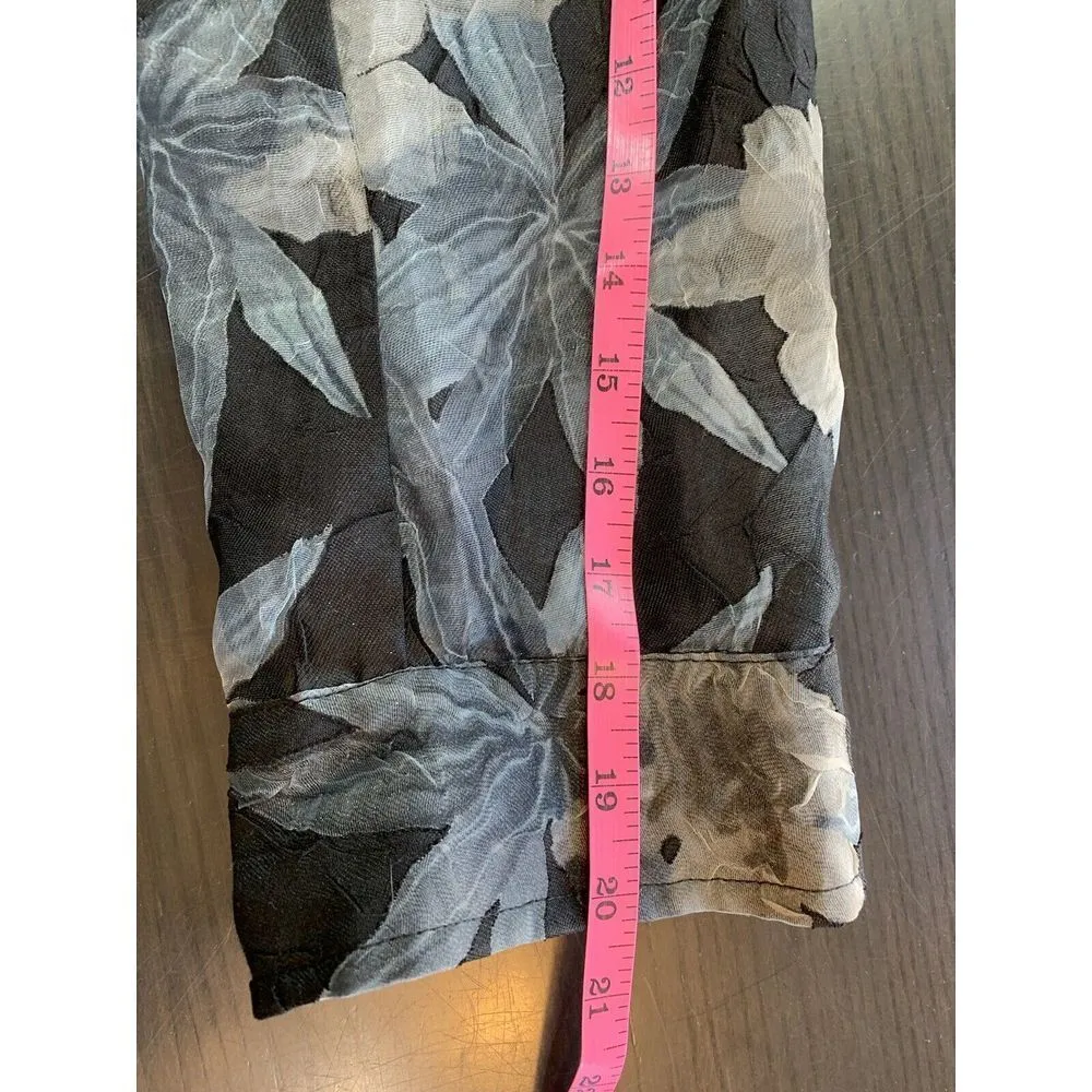 Robert Kitchen Sheer Blouse Women XL Floral Mature Coastal Grandma Office Canada Gray - Image 12