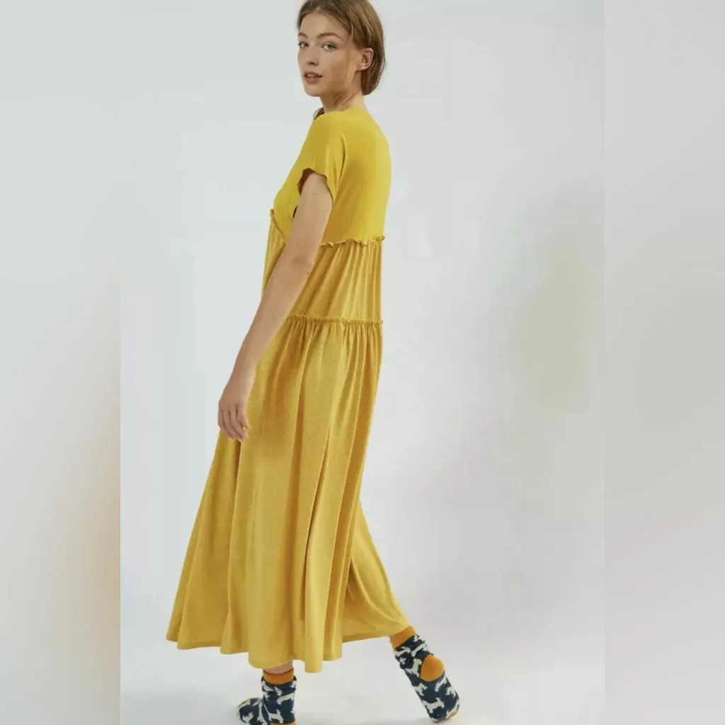 Saturday‎ Sunday by Anthropologie Yellow Tiered Ruffle Maxi Dress Size Small - Image 2