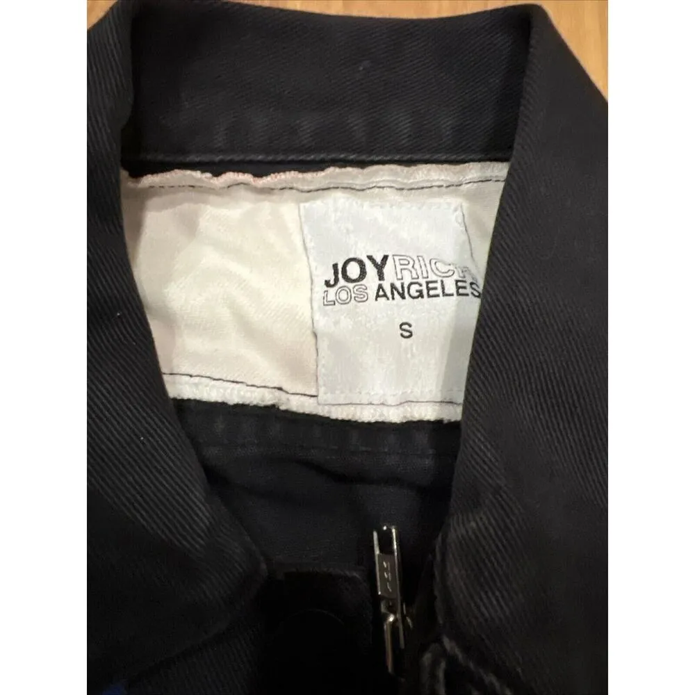 JoyRich Los Angeles Sleeveless American Flag Black Denim Jacket Women’s Small - Image 4