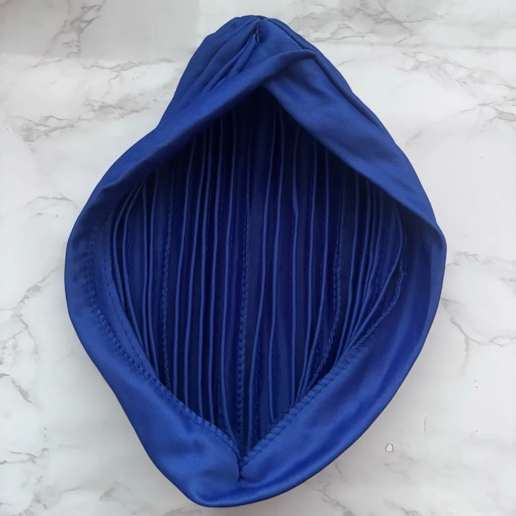 Royal Blue Headpiece/Turban Pleated Hat - Image 6