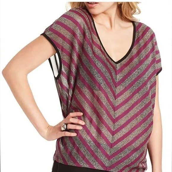 Guess V-neck sheer stripe at top Metallic sparkle - Image 3