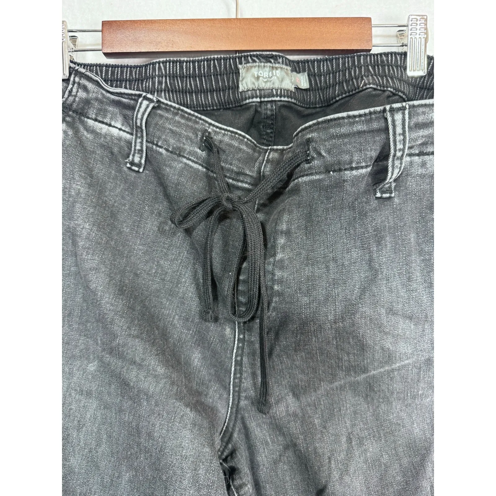 Torrid Black Jogger Denim‎ Pants Women's Size 2X Tall Elastic Waist Drawstring - Image 6