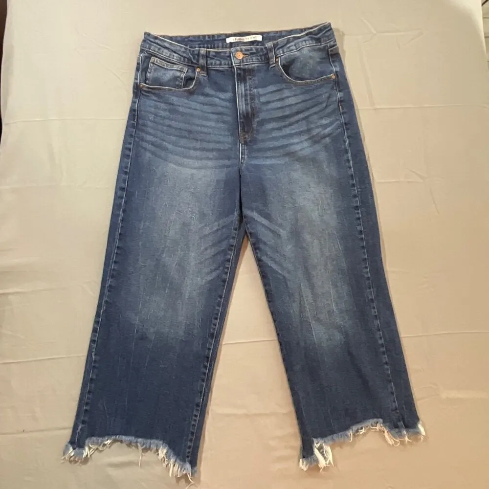 Celebrity Pink Jeans Womens 15 High Rise‎ Wide Leg Distressed Hem Dark Wash Blue - Image 11