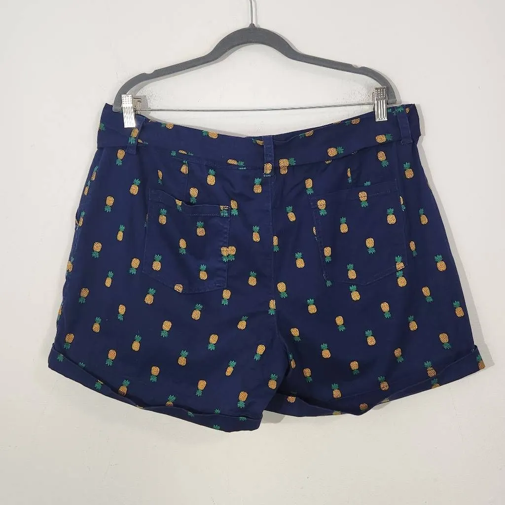 St. John's Bay Navy Pineapple Chino Shorts NWT Size 18 Navy Shorts Tie Waist - Image 3