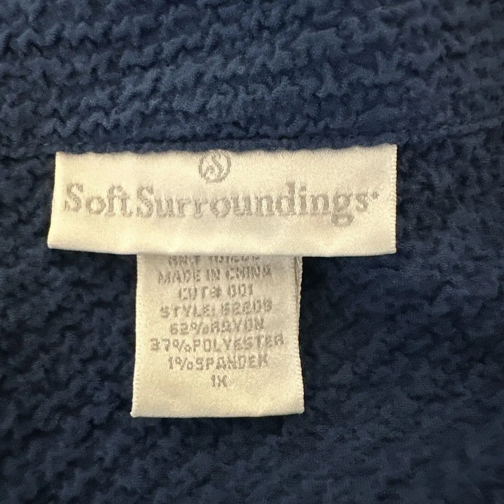 Soft Surroundings V-Neck Tunic Top 1X Plus Size Blue Crinkle Gauze 3/4 Sleeve - Image 6