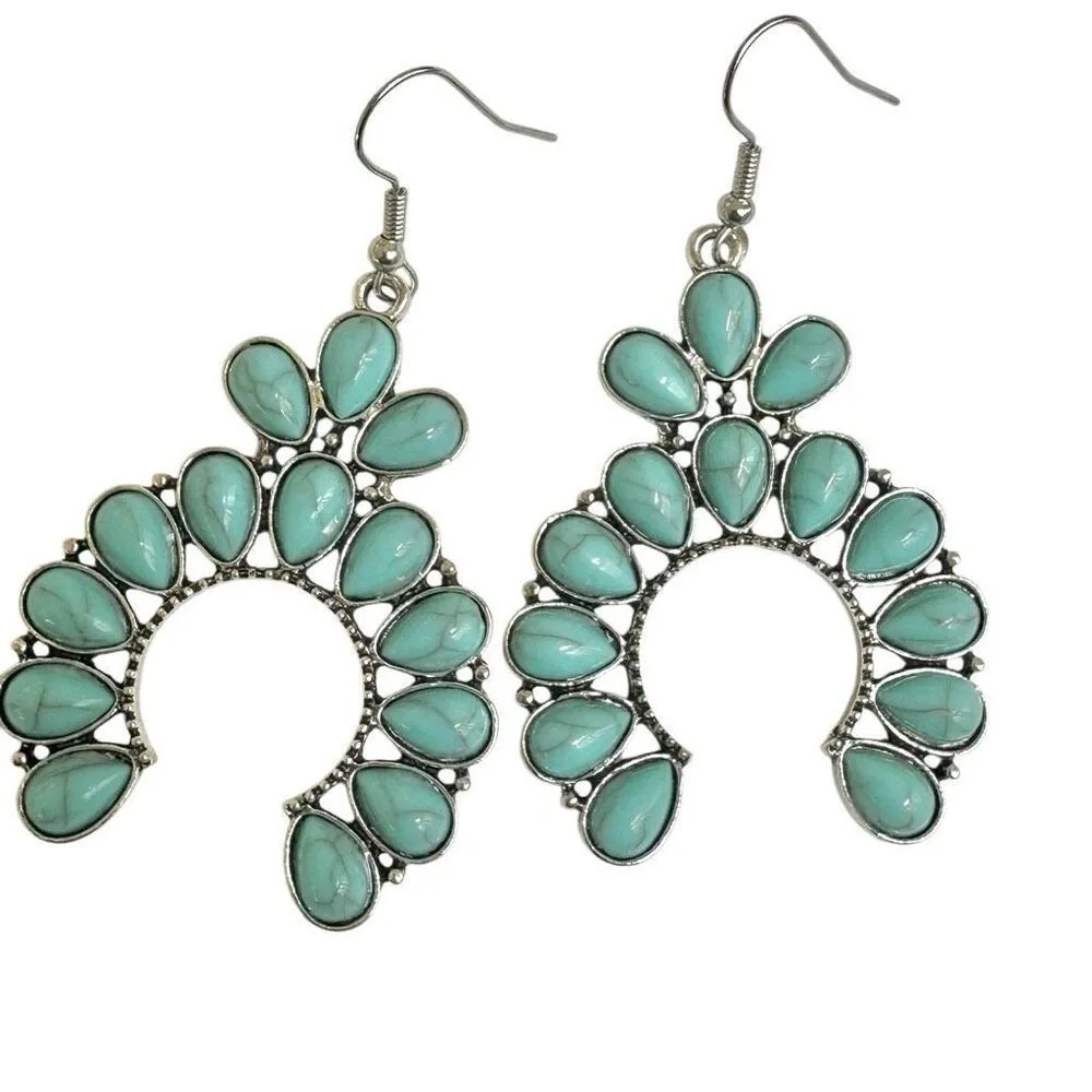 Faux turquoise squash blossom design earrings Blue - Image 6