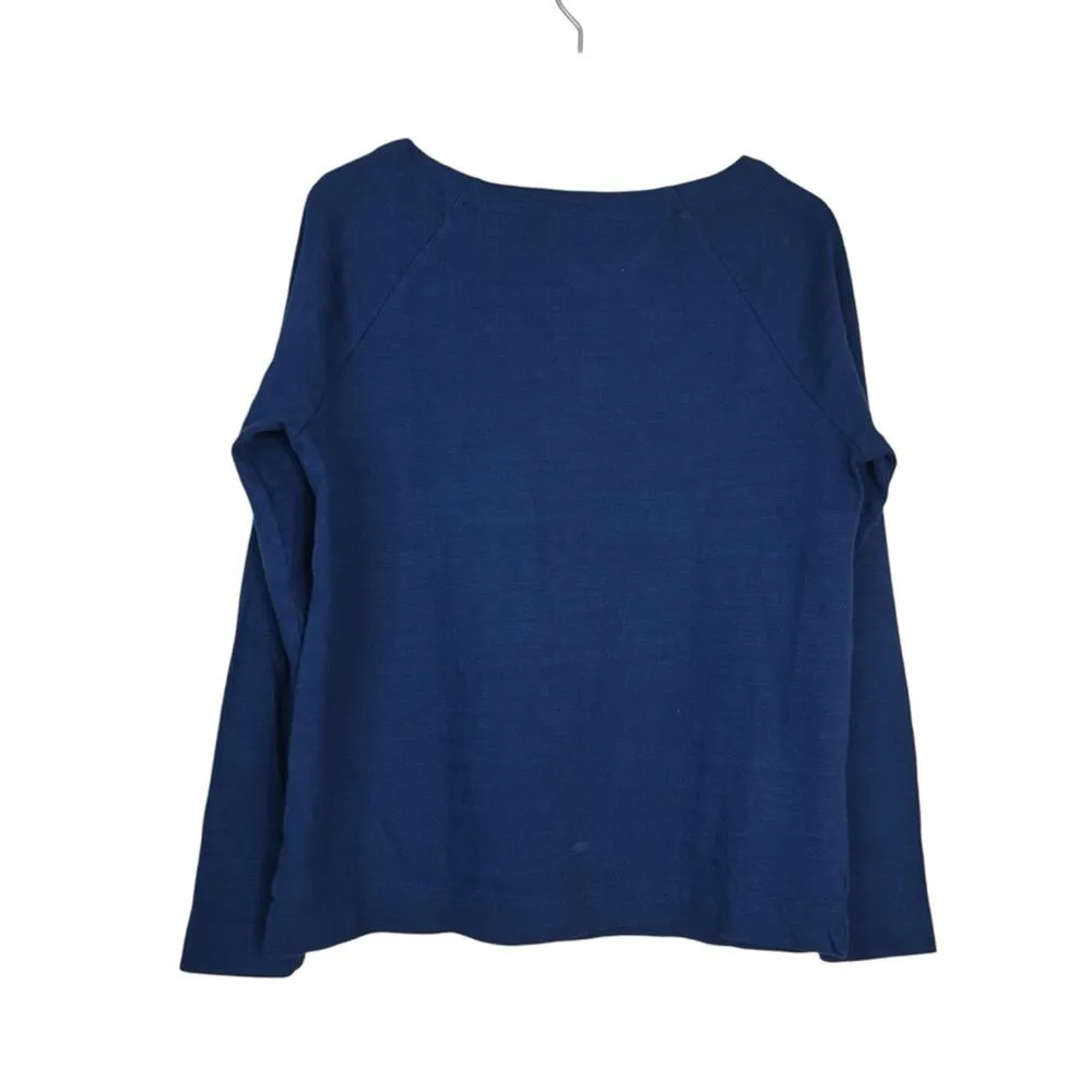 LOFT Womens M Button Trim Long Sleeve Tee in Navy Blue - Image 3