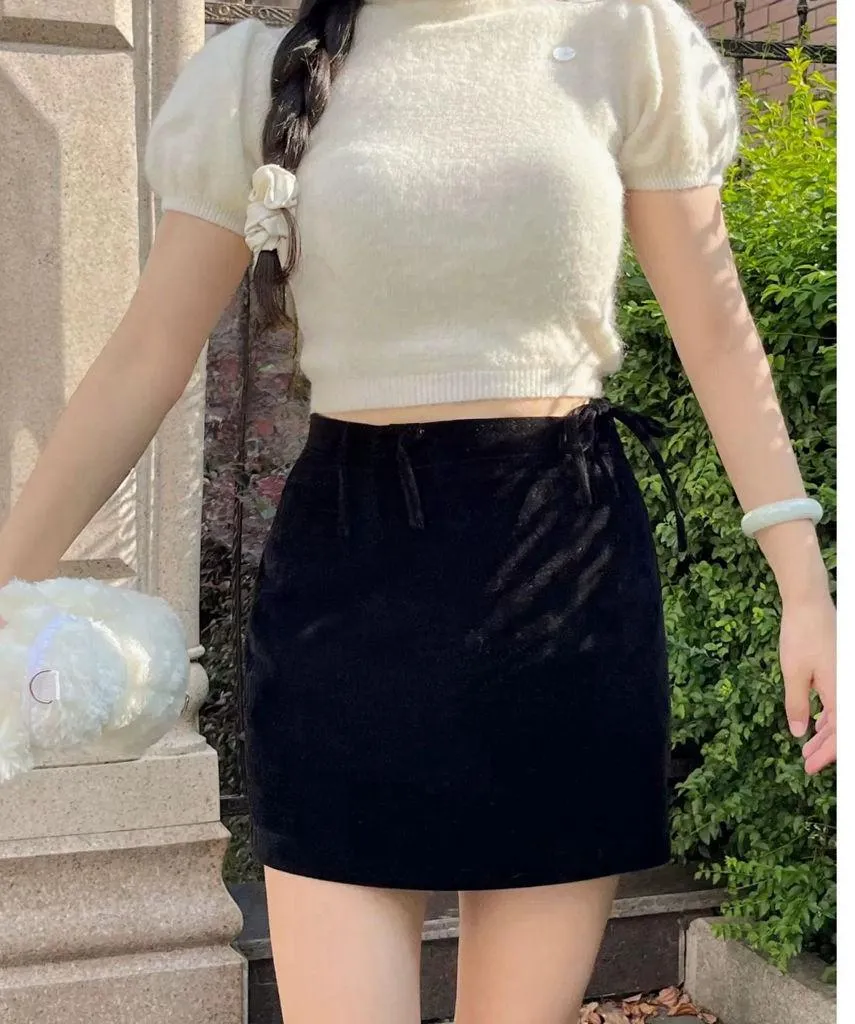 Black Bow-Tie Waist Mini Skirt Skort - Image 4