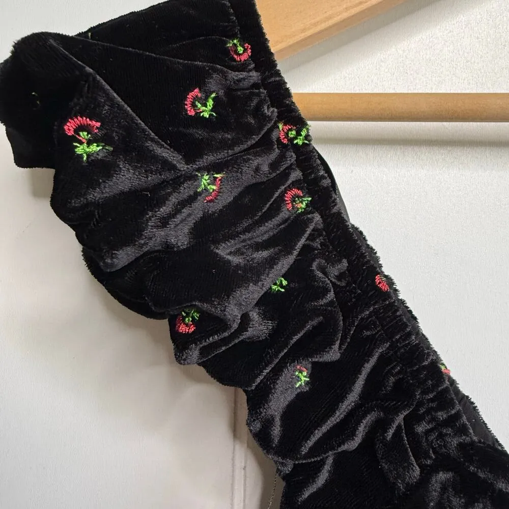 Free People corset velvet crop top floral embroidery boho XS - Image 2