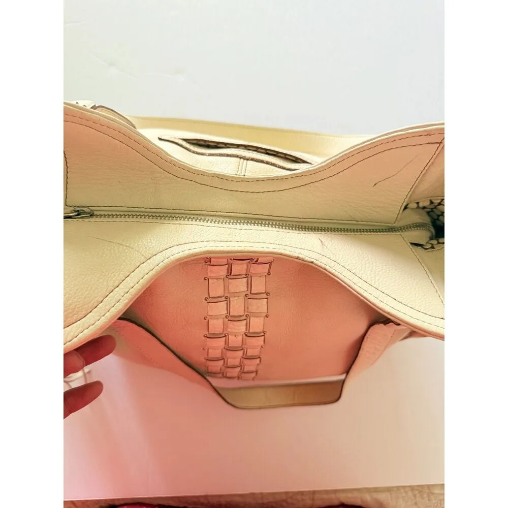 Brighton Off White Leather Woven Center Tassel Shoulder Bag Vintage Look (Flaws) - Image 6