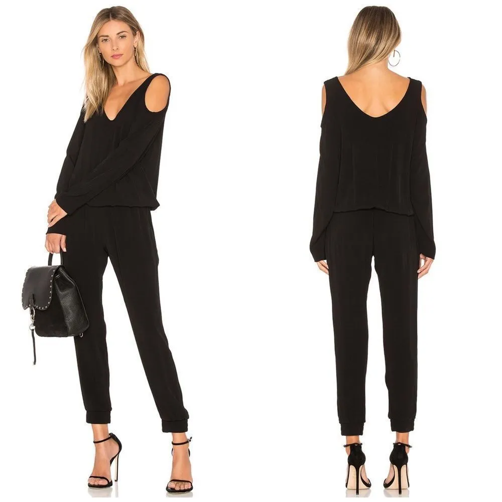 Monrow Black Cutout Shoulder Long Sleeve Jumpsuit Small Black - Image 10