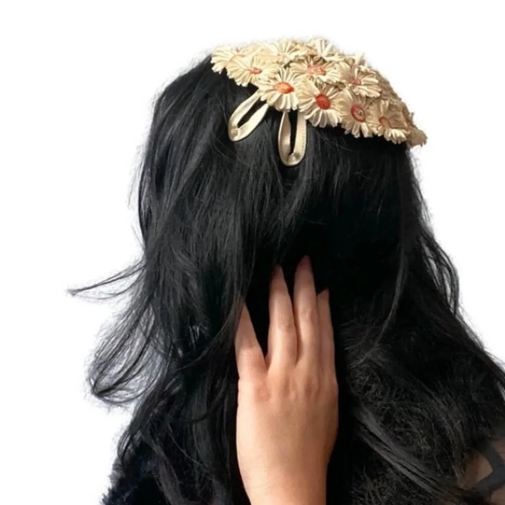 Vintage 40s 50s Roos Bros. Muller Floral Fascinator Juliet Hat Orange - Image 4