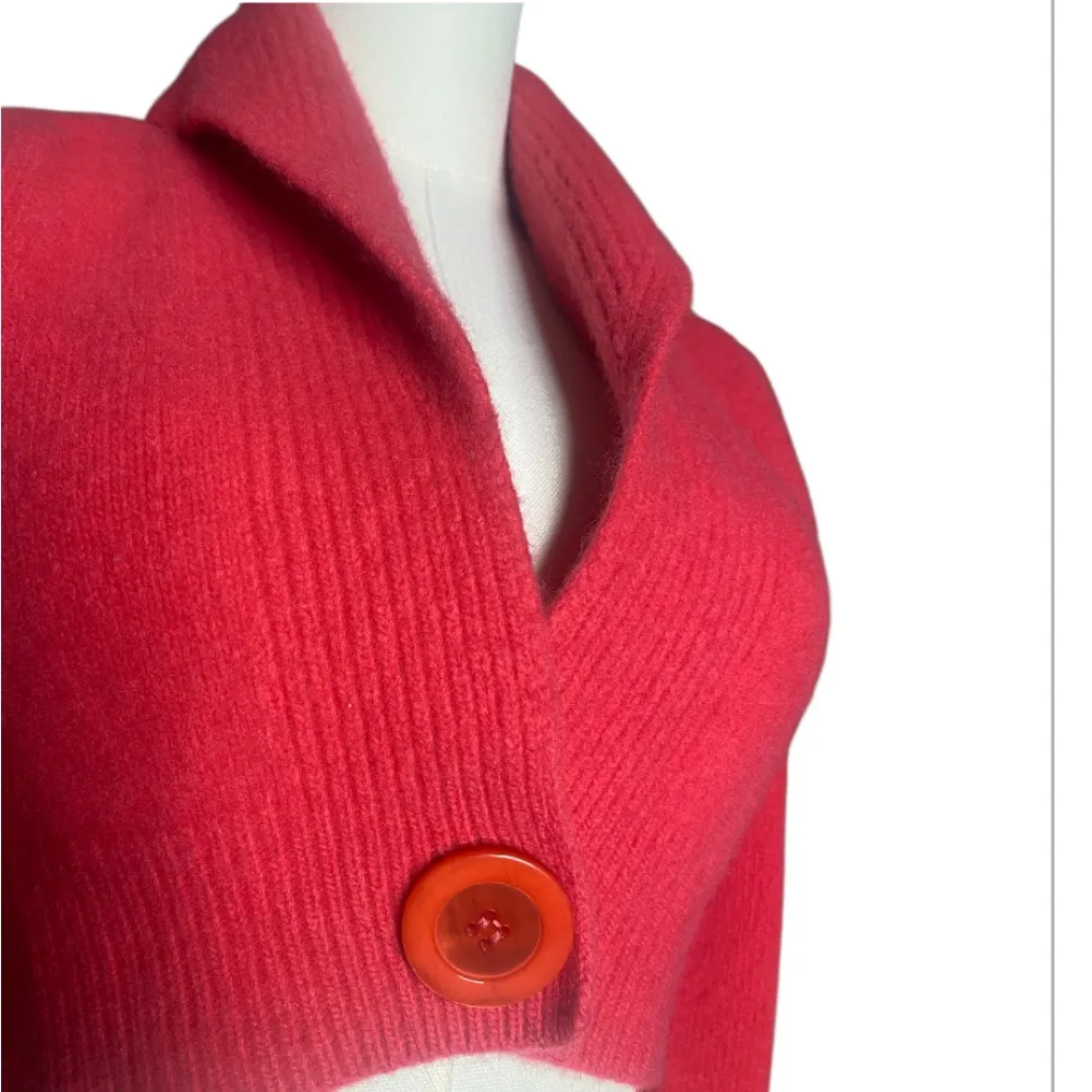Vtg Benetton Pure New Wool Cropped Coral Cardigan Shawl Collar Bolero 
XS/S - Image 6