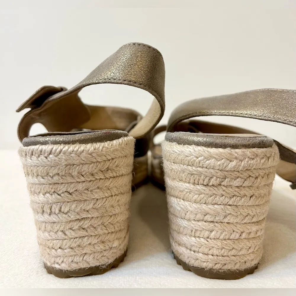 Eileen Fisher Beckon Metallic Suede Espadrille Wedge Sandal Platinum Size 9.5 - Image 8
