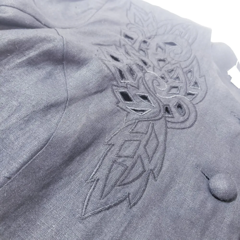 Vintage Nancy Johnson Linen Light Jacket Blouse Laser Cutout Retro Black Size 16 - Image 9