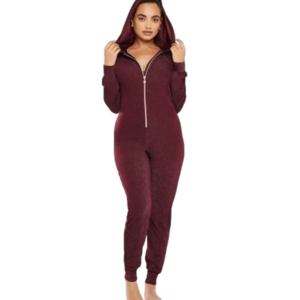 SAVAGE Fenty lingerie by Rihanna glitter hooded jumpsuit size large Red - Image 2