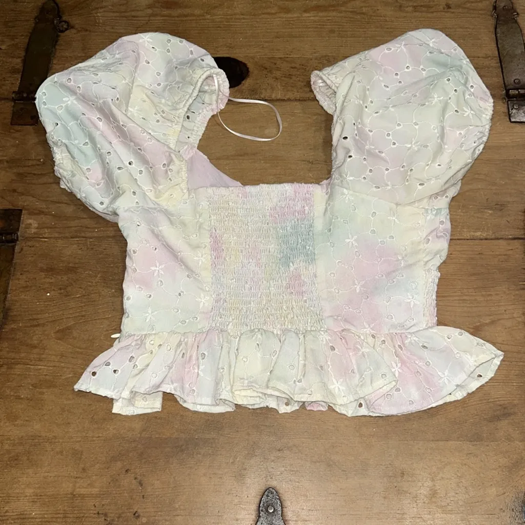 Free the Roses Light Pink, Yellow and Blue Smocked Top Size XSmall Pink - Image 6