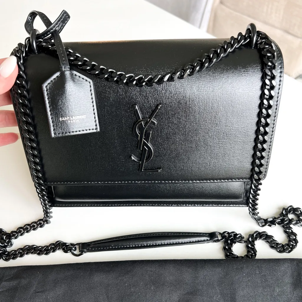 New YSL Saint Laurent Sunset Medium Monogram Crossbody Bag in All Black - Image 5