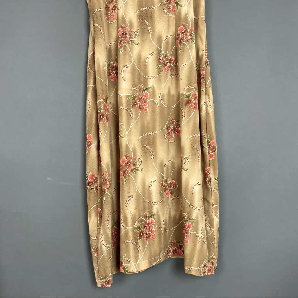 Handmade Muumuu Dress Women‎ Puffed Open Sleeve Brown Sparkle Floral Print Midi Size L - Image 9