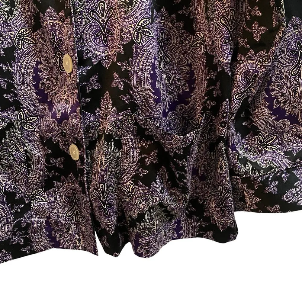 Lauren Ralph Lauren Large Pajama Top Button Down Purple Paisley Floral Satiny - Image 3