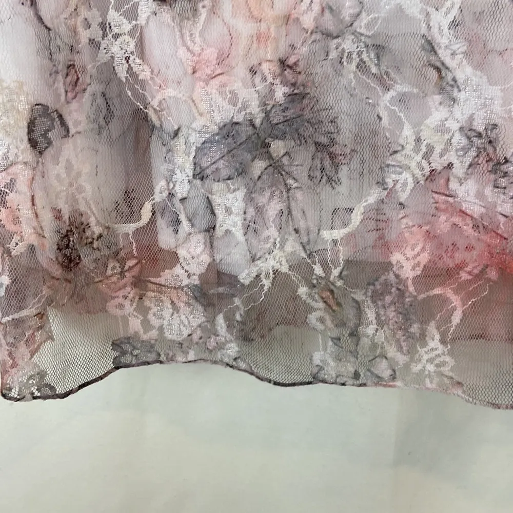 Keren Hart Sheer Floral Lace Overlay & Rhinestones Tunic Top Pink & Gray Roses - Image 6