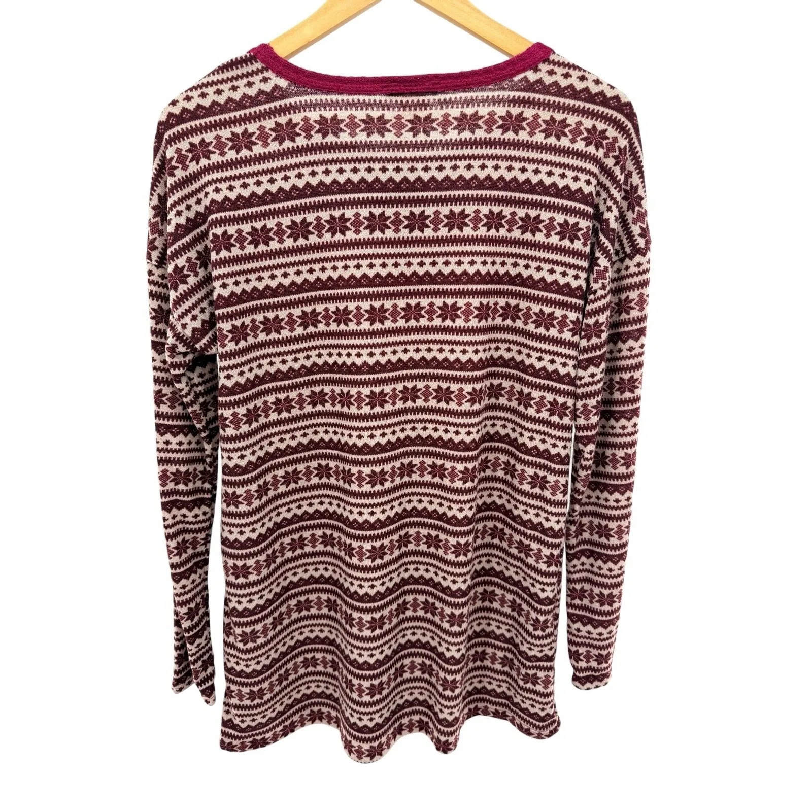 Heimish USA Fair Isle Thermal Top M Burgundy Pink Long Sleeve Knit Shirt NWOT Red Size M - Image 4