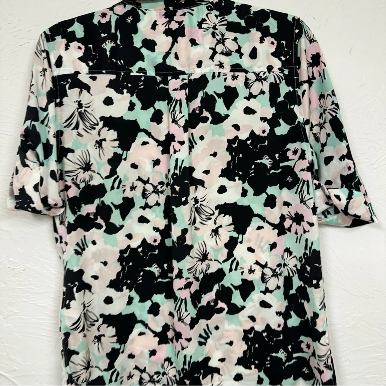 Equipment Black Mint Pink Floral Short Sleeve Button Down Shirt Womens S Top - Image 6