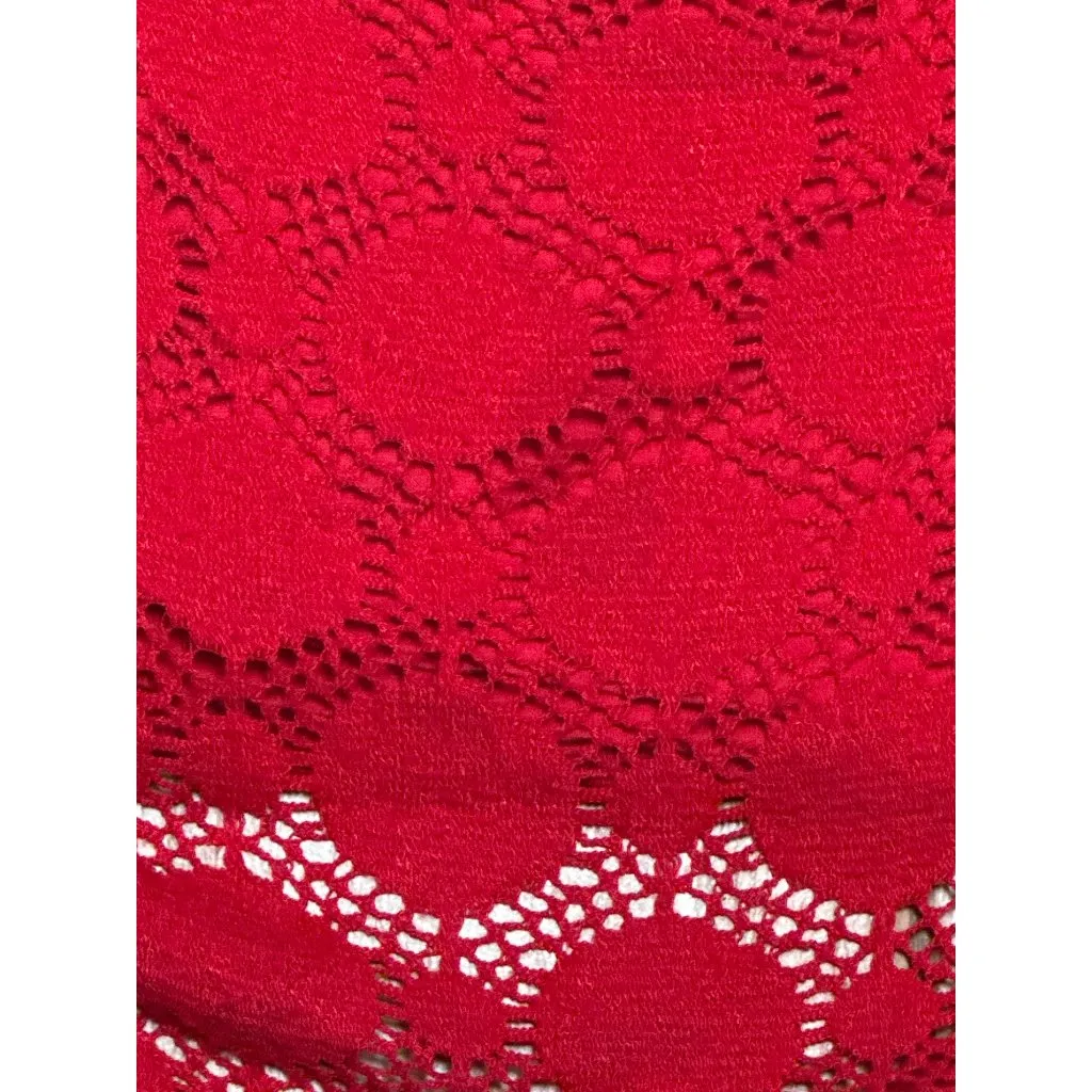 Chicos Size 0 Red Crochet Knit Cowl Neck Sweater Blouse Layered Fit Boho Core - Image 7