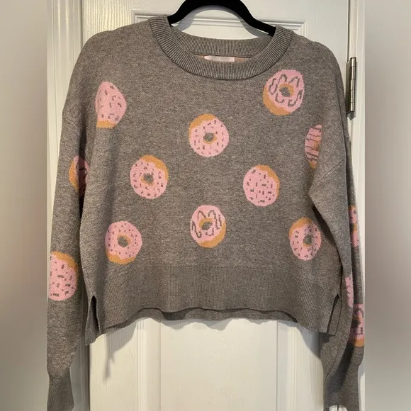 NWT If It Were Me Size S Oversized Cropped Pink Frosted Donut Pullover Sweater - Image 1