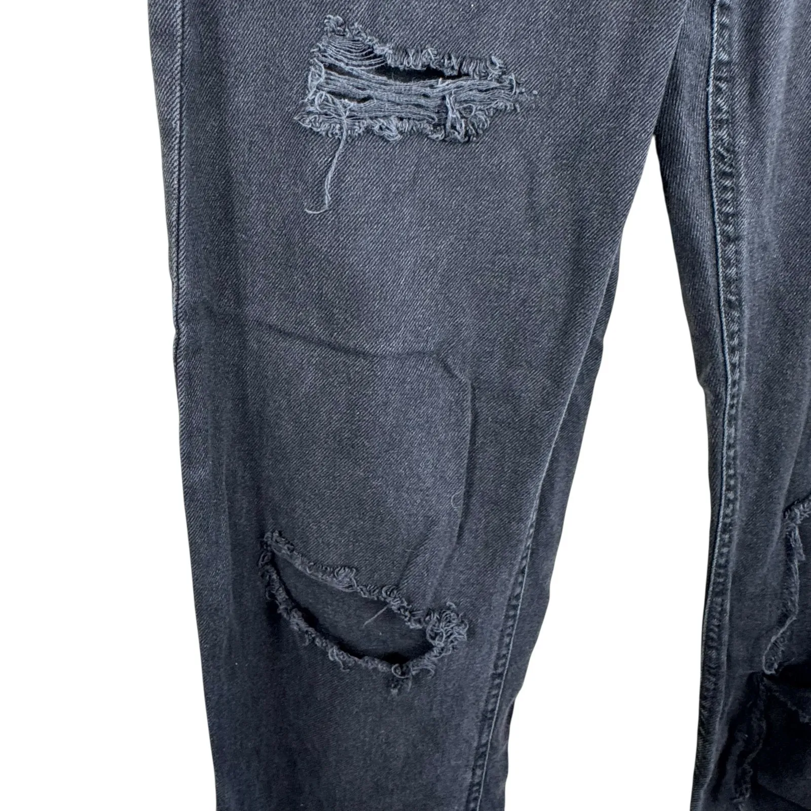 Aeropostale 90s Baggy Black 100% Cotton High Rise Distressed Button Fly‎ Jeans 4 - Image 4