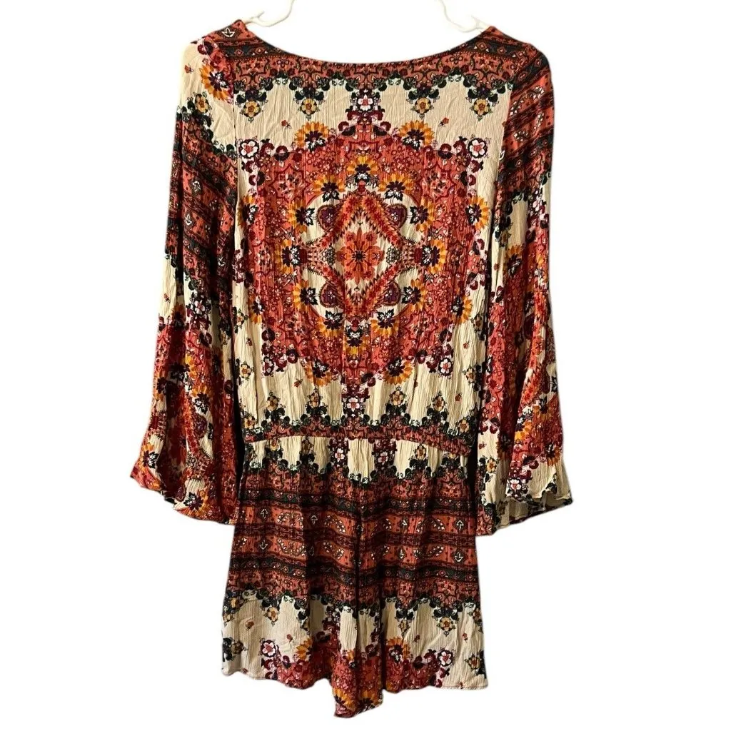 American Eagle Women XXS Paisley Boho Romper Bell Sleeve‎ Preppy Hippie Office - Image 2