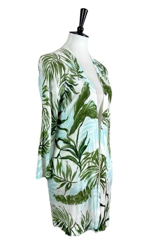 Roz & Ali Dressbarn Long Sweater Cardigan Lightweight Green Tropical Size Large - Image 2