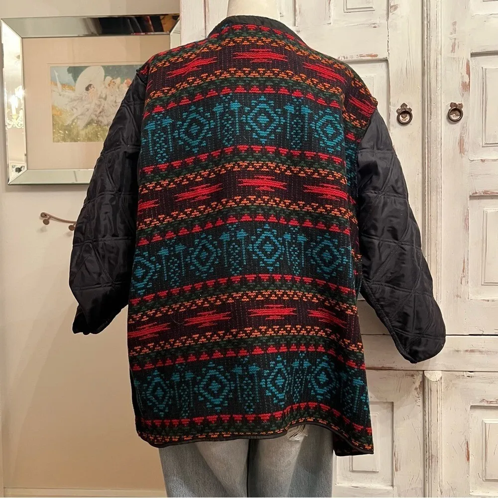 Woolrich Southwestern Wool Duck Coat Liner Boho Vintage Quilted Jacket USA L - Image 6