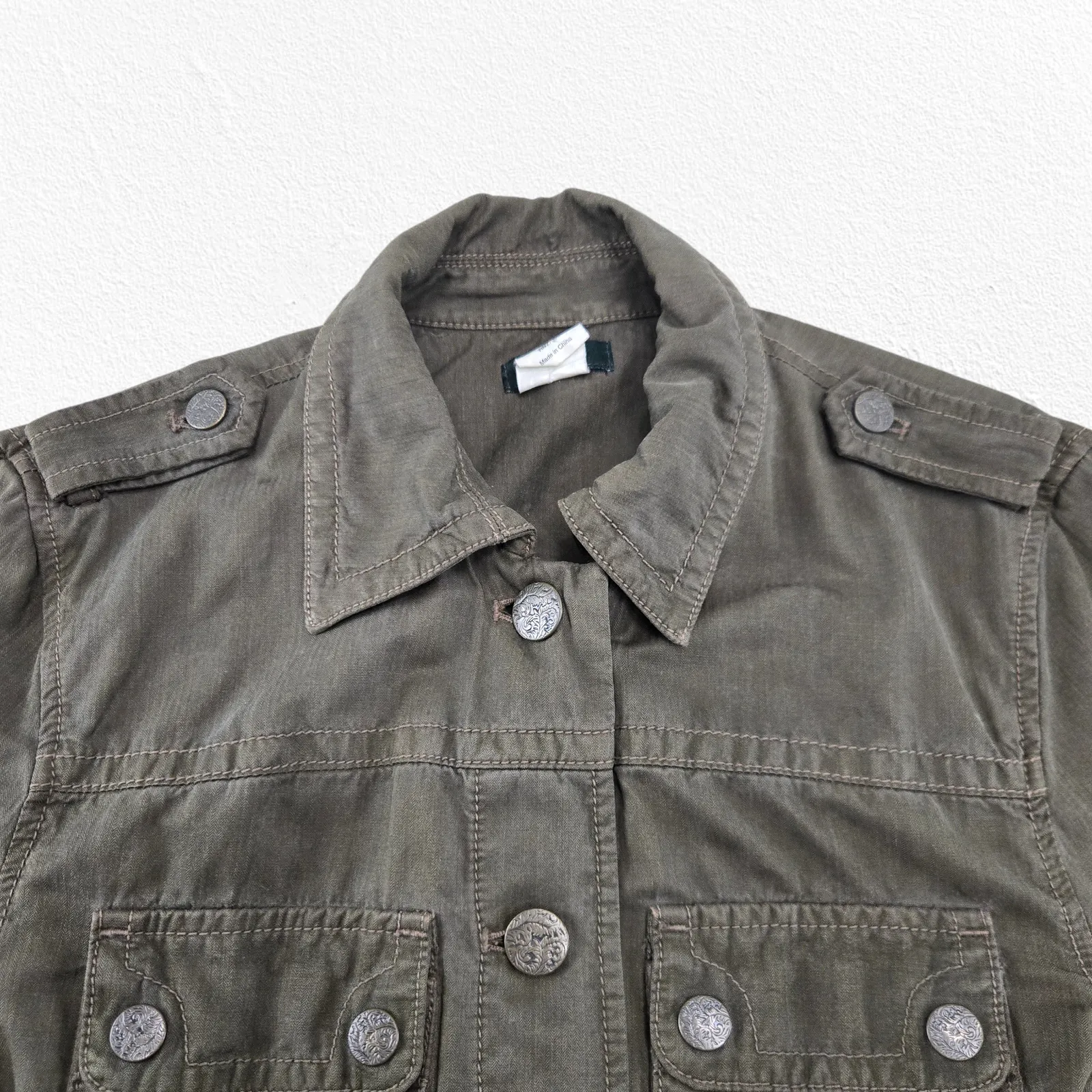 J. Crew Olive Green Utility Jacket Silk Blend Belted Military Style Size Small - Image 4