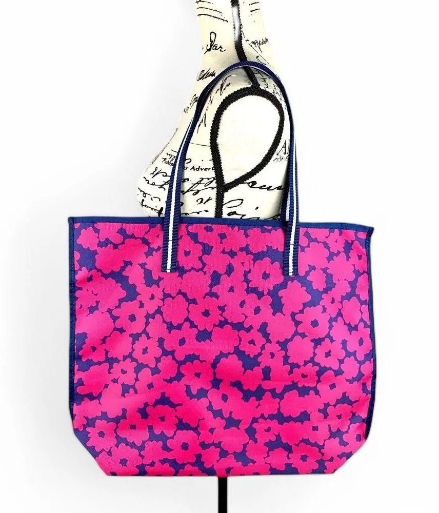 Estee Lauder Floral Tote Beach Bag Fuchsia Navy Large - Image 2