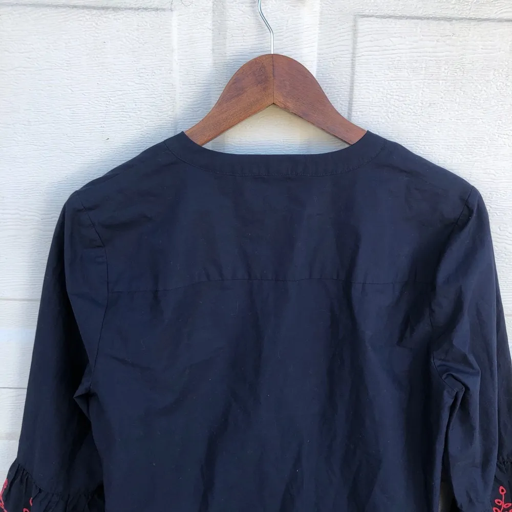 J Crew Women’s Dress Blue Red Eyelet Embroidered Bell Sleeve Scallop Hem Small - Image 5