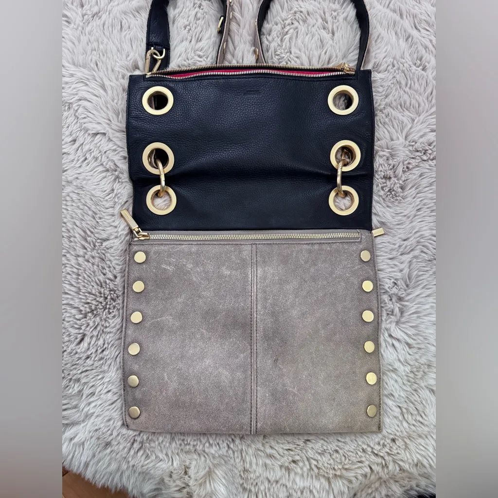 Hammitt Montana Reversible Pewter Black Leather Large Crossbody Gray - Image 2