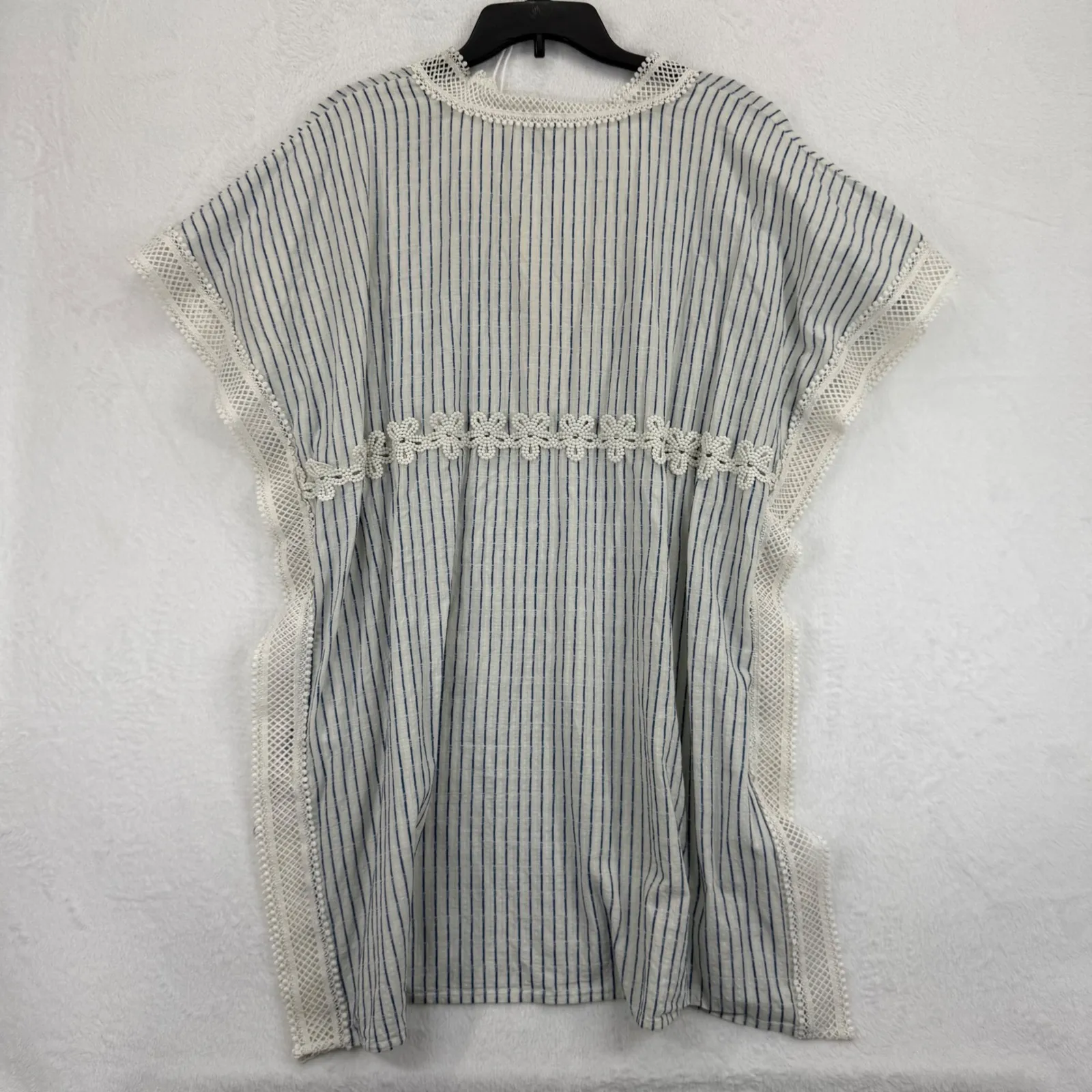 J. Crew Beachwear XS/S Striped Crochet Trim Tunic Cover-Up‎ Dress Blue White - Image 7
