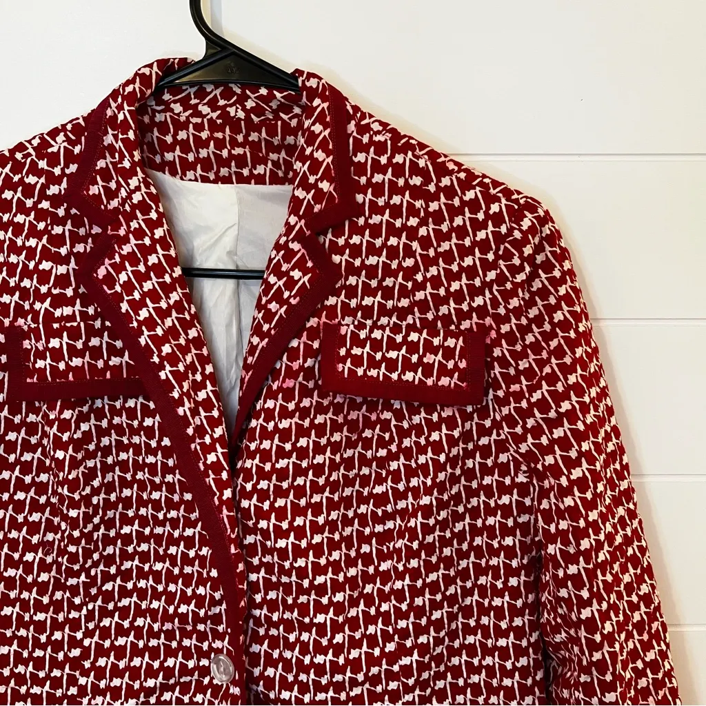 Women’s Red Patterned Women's Blazer Vintage Retro M - Image 6