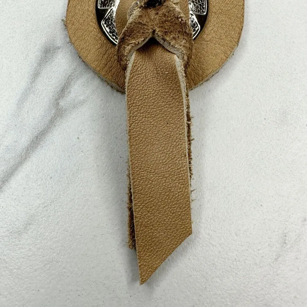 Soft Brown Leather Fringe Western Concho Boho Keychain Keyring - Image 6