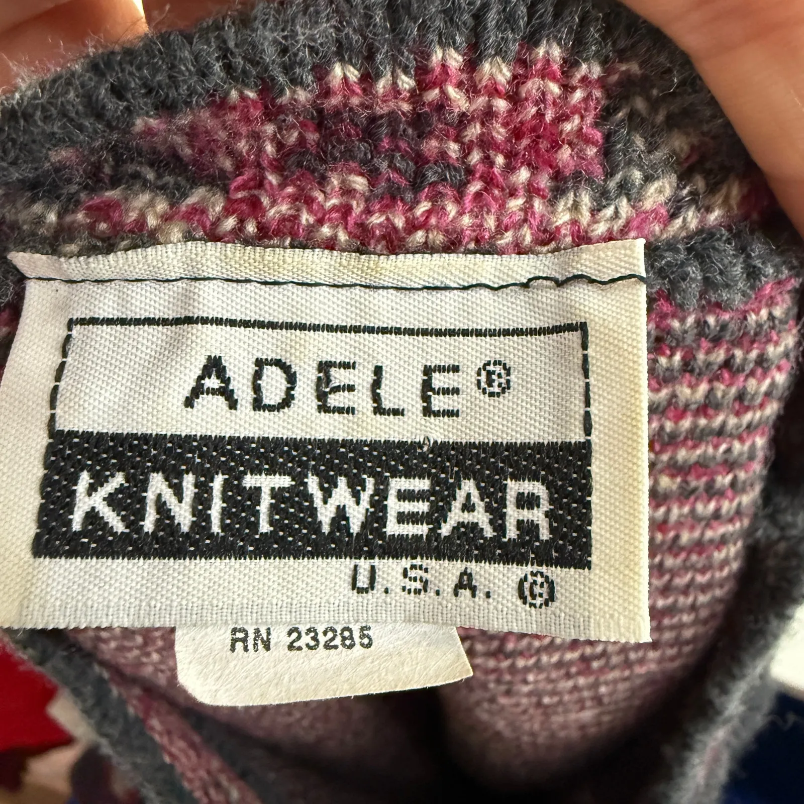 Adele Knitwear Sweater Teddy Bears Heart Acrylic USA 80s Vintage Gray Size L - Image 3