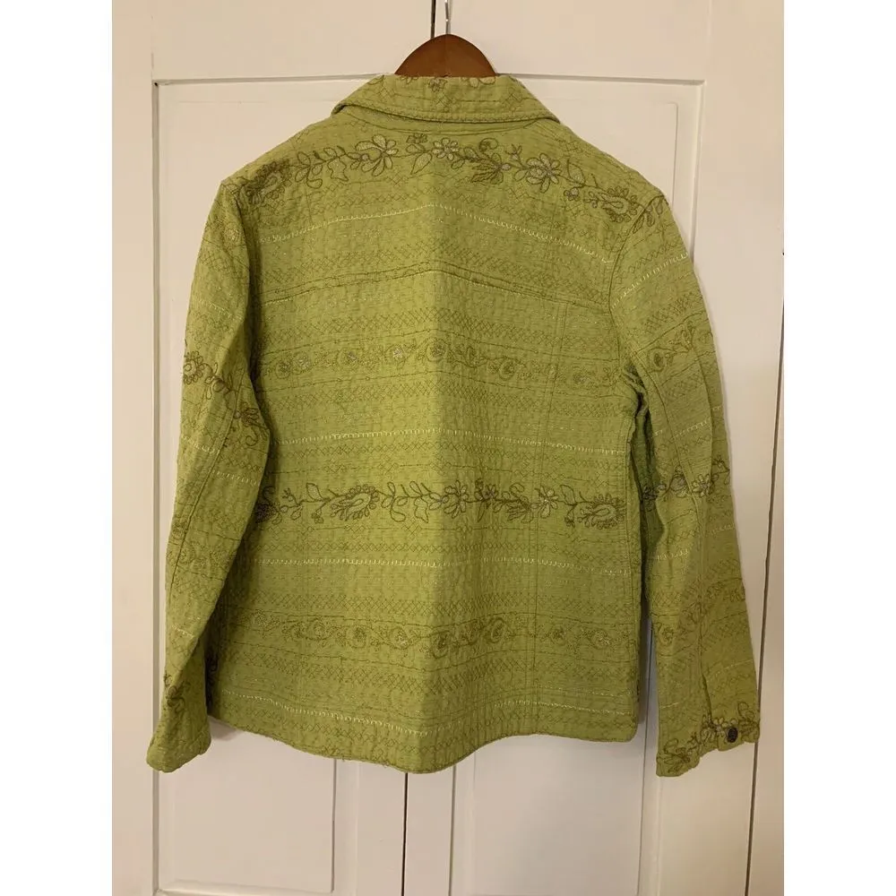 Chico's Jacket Women's‎ Size 1 Medium Embroidered Green Metallic Thread - Image 2