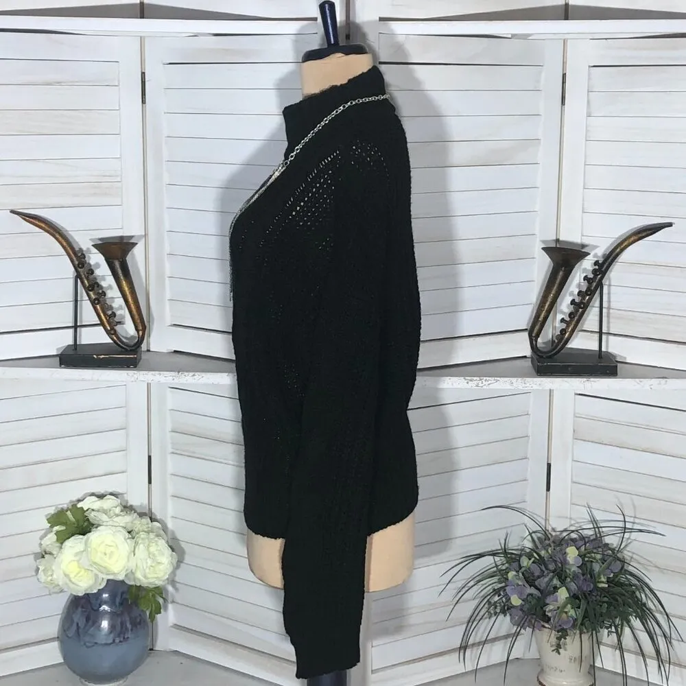 American Rag Cie Black Cable Knit Turtleneck Sweater - Medium - Image 4