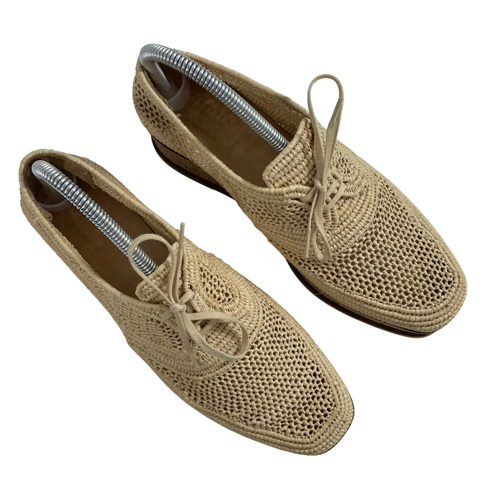 Gabriela Hearst x Clergerie Harold Brogue Raffia Wedge Oxford Shoes Size 39 Tan - Image 3