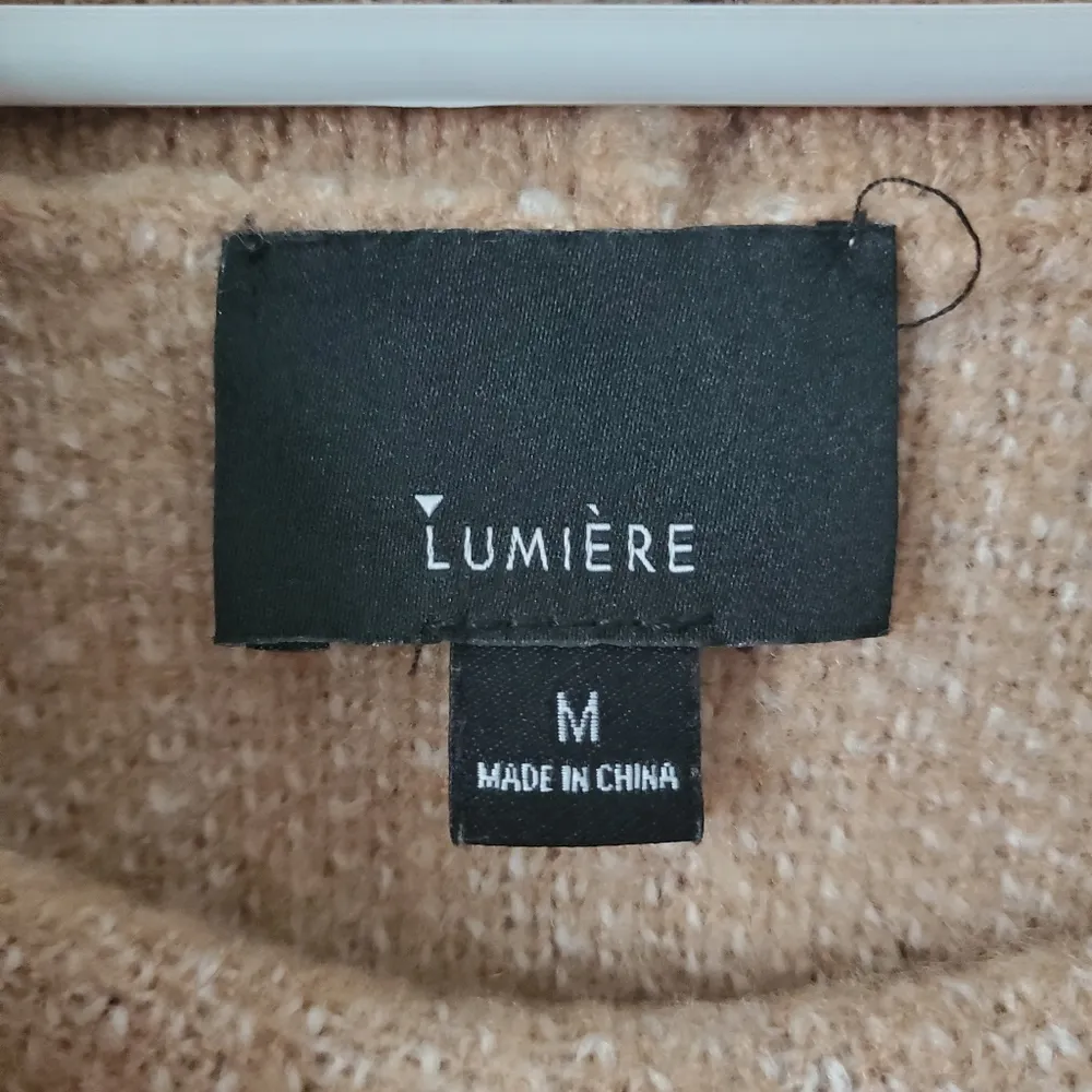 Lumiere Light Brown and White Windowpane Cowl Neck Sweater Size Medium - Image 10