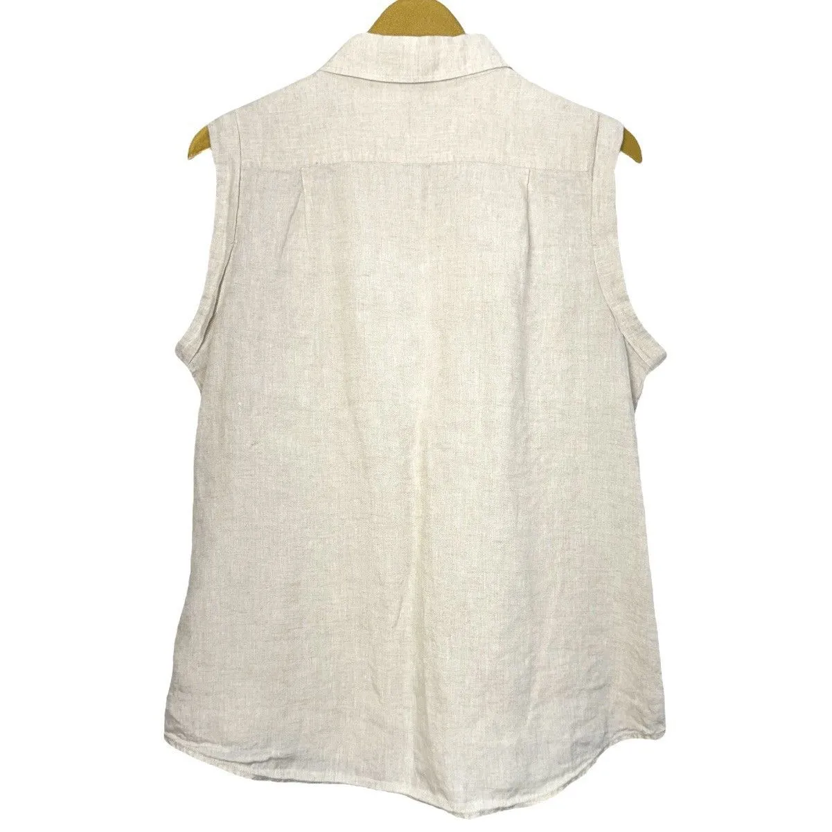 Saks Fifth Avenue Linen Button Down Shirt Tank Size L Beige Pockets Money Preppy - Image 2