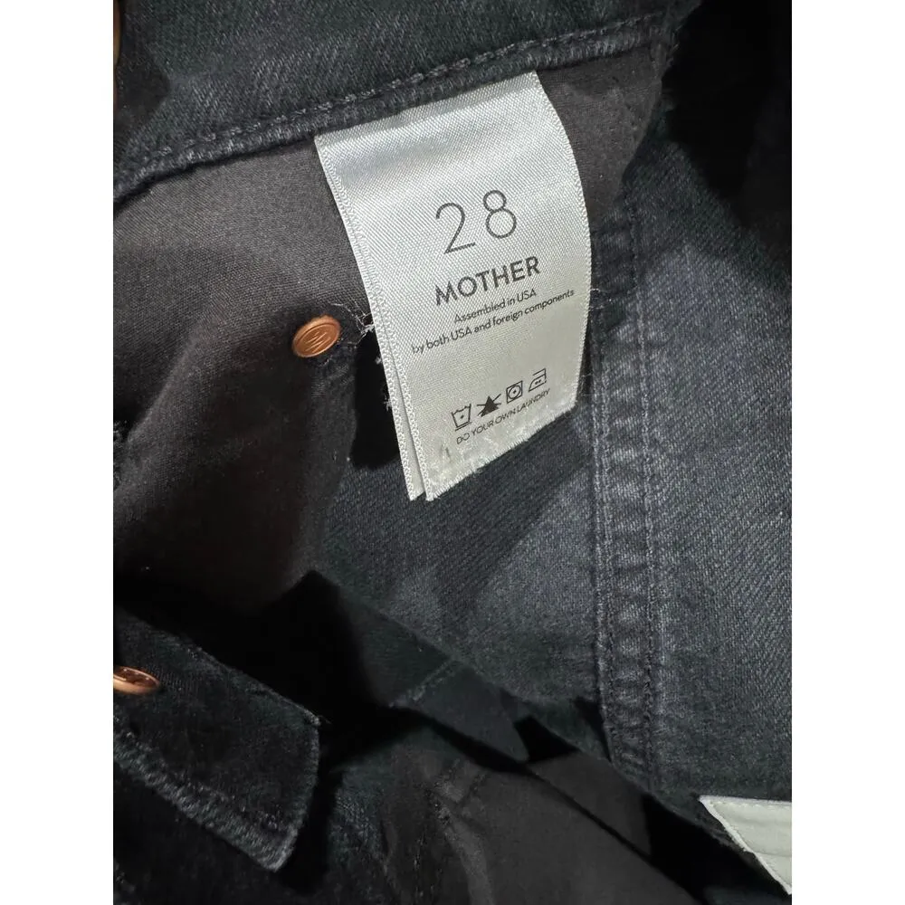 MOTHER The Spinner Zip Sneak Jeans Faded Black Magic 28 High Rise Wide Leg Denim - Image 4