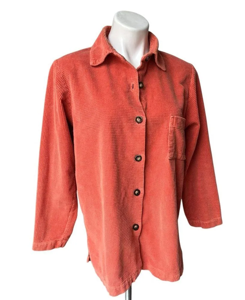 Vintage Bryn Walker Cotton Waffle Corduroy Button Down Shacket Orange, Sz M - Image 3